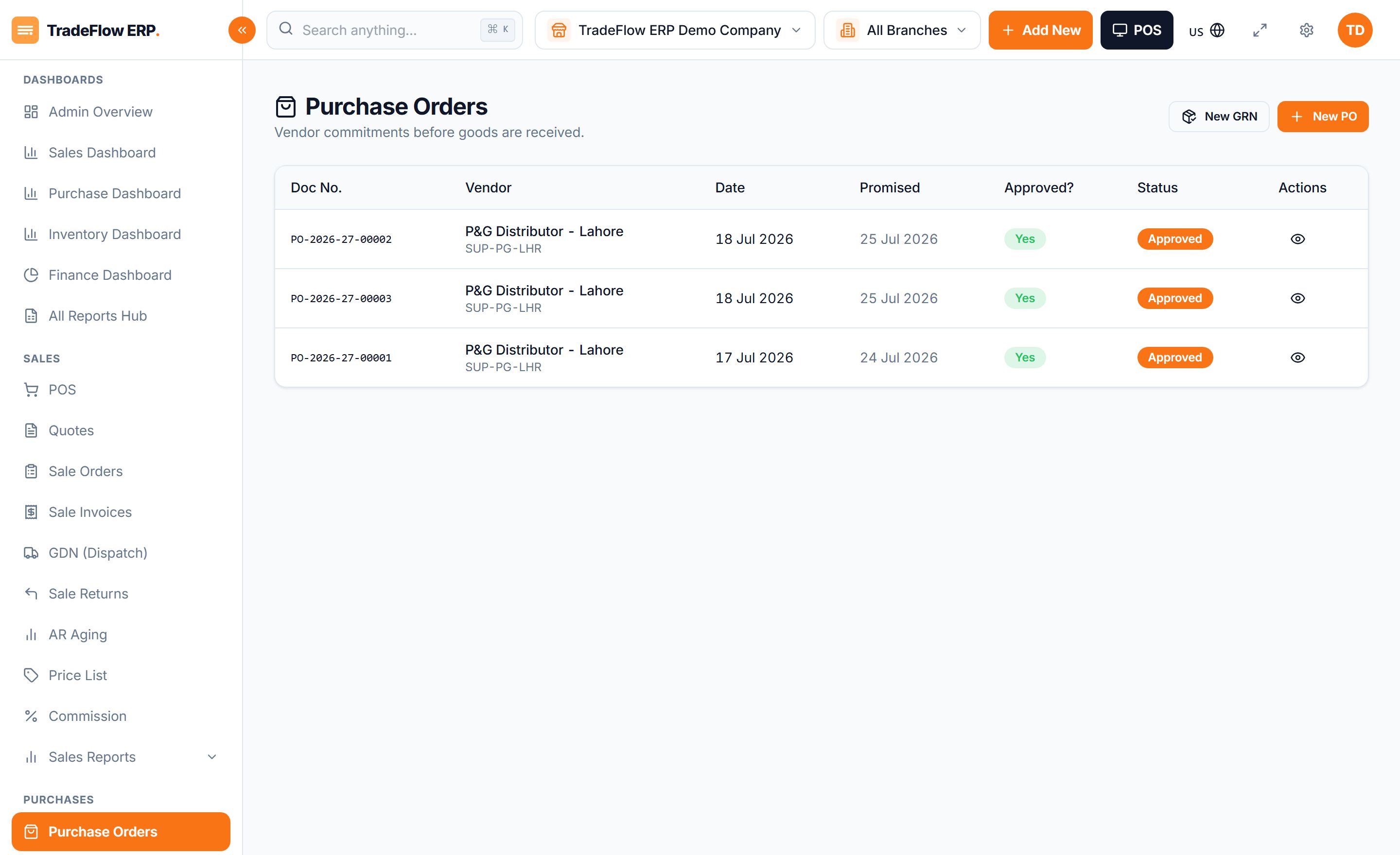 Purchase & Suppliers in TradeFlow ERP