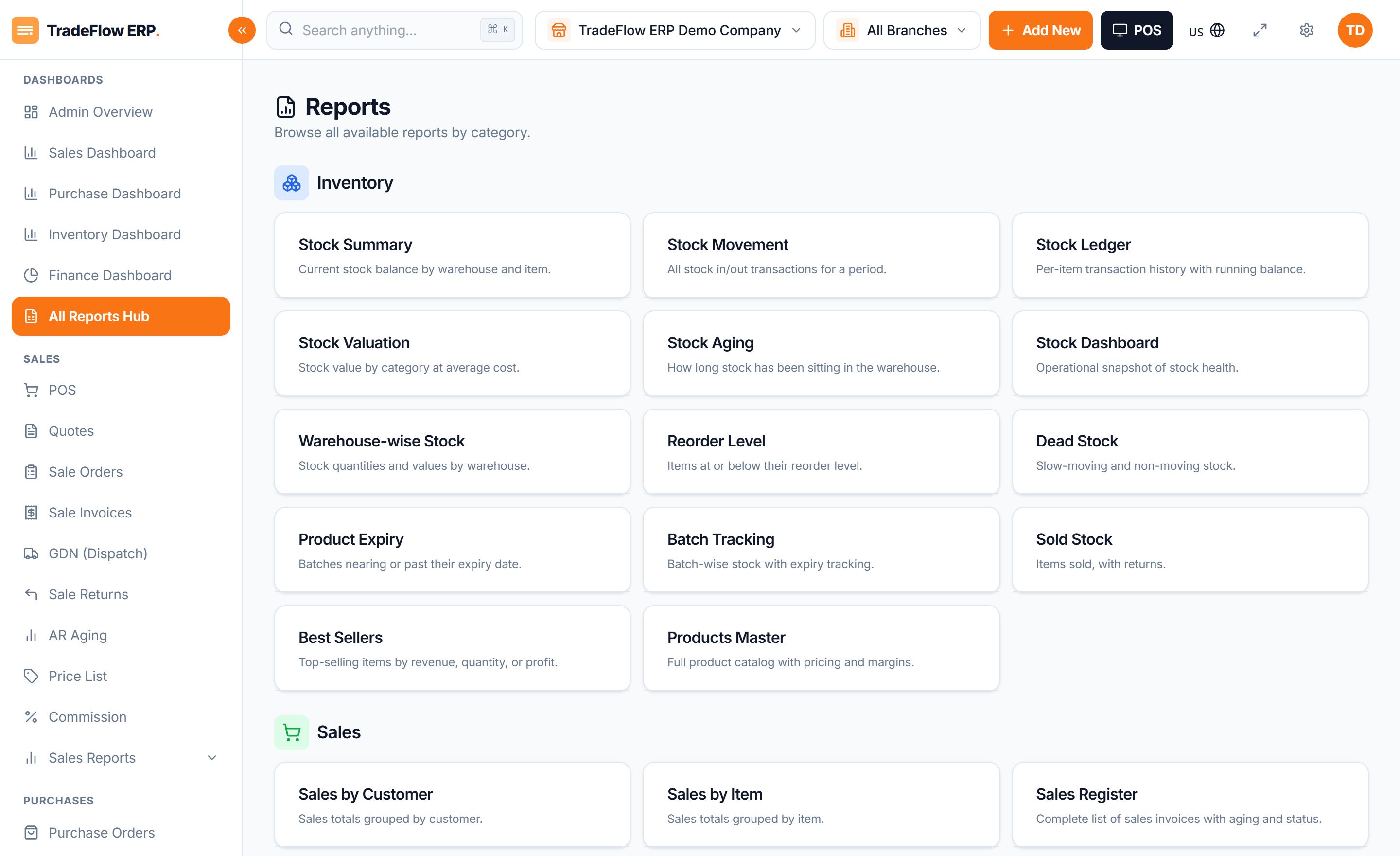 Reports & Dashboards in TradeFlow ERP